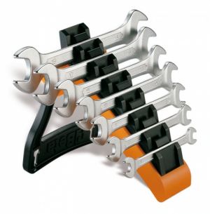 Sada plochých klíčů oboustranných 6-19mm v praktickém držáku, oboustranné otevřené klíče ve stojanu, dvojité ploché otevřené klíče BETA 55/SP7 
