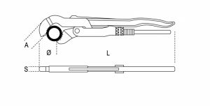 Klíče instalatérské na trubky, švédský model, hasák, úzkéčelisti 45°