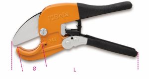 Nůžky se západkovým mechanismem na stříhání plastových trubek, profesionální instalatérské nůžky BETA s ráčnou pro trubky z PVC