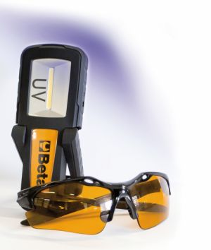 Souprava BETA pro detekci úniků ze systémů, dobíjecí lampa s UV a bílým světlem, brýle anti-UV, vysoce kontrastní skla 
