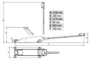 Pneumaticko-hydraulický zvedák BETA, nosnost 2,5 tuny, na kolečkách, vzducho-hydraulický hever pojízdný dílenský