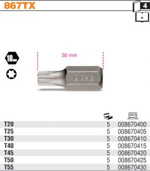 Torx Bit 10mm šestihranTorx®, koncovka s profilem Torx bit šestihranný 10 mm torx BETA 867TX s šestihranem 10 mm desetimilimetrový bit k doplnění sady