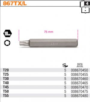 Bit 10mm Torx dlouhý, prodloužené nástavce s profilem Torx, dlouhé torxy s šestihranem 10 mm, náhradní bit 10 mm do sad 