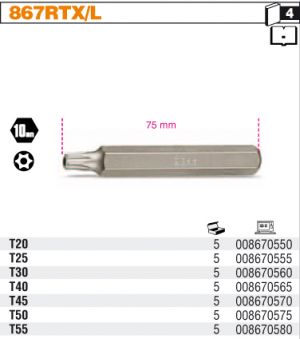 Bit10mm dlouhý Torx s otvorem Tamper Resistant Torx® dlouhý, prodloužený Torx s dírou delší bit s šestihranem 10 mm pro hlavy šroubů Tamper Resistant Torx® - s dírkou