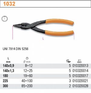 Kleště-ségrovky BETA 1032 na vnitřní pojistné kroužky, rovné kleště na vnitřní ségrovky
