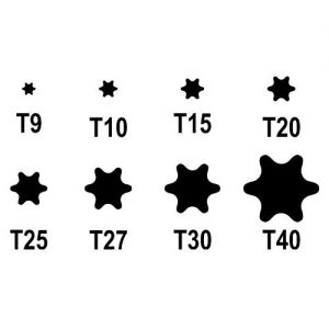 Sada torx T9; T10; T15; T20; T25; T27; T30; T40.