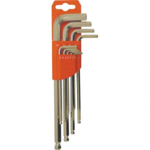 Imbusové klíče  z chrom-vanadiové oceli poniklované s kulovým zakončením, metrické imbusy s kuličkou, sada metrických imbusů v plastovém držáku 