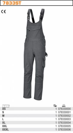 Pracovní kalhoty s kšandami "lacláče" elastické šedivé montérky XL BETA 7833ST ,strečové montérky s laclem značkové šedé 