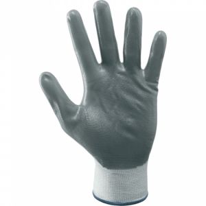 slabé pracovní rukavice bezešvé polyester- dlaň a prsty máčené v nitrilu pro odolnost vůči oleji, mastnotě a kapalinám levné prstové pracovní rukavice