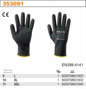 Bezešvé rukavice z nylonu a elastanu s povlakem z nitrilové pěny - černé