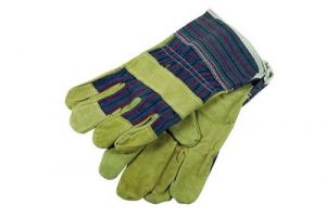 kožené pracovní rukavice Dlaň z hovězí štípenky, hřbet a manžeta z bavlněné tkaniny, CE EN 388, velikost 10,5