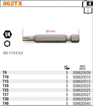 Bit TORX prodloužený 50mm středně dlouhý bit pro šrouby s hlavou Torx®