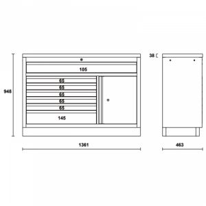 Modul se 7 zásuvkami a pracovní deskou pro sestavu dílenského nábytku C45PRO, 4500/C45PRO/M7A/W