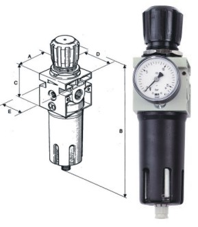 Redukční ventil s filtrem , redukčák s filtrem pro kompresor, filtr s regulací tlaku vzduchu před pneumatické nářadí