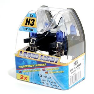 Žárovka 12V H3 55W WHITE LASER 2ks, žárovka H3 s vyšší svítivostí 2ks