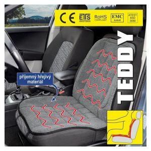 Potah sedadla vyhřívaný 12V TEDDY, dárek pro řidiče, potah na sedadlo s vyhříváním a s termostatem 