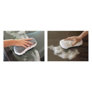 Mycí houba, dvě v jednom, vhodné pro suché i mokré čistění. Jedna strana z velmi jemné bavlny (Chenille cotton), neboli žinylková bavlněná nit,