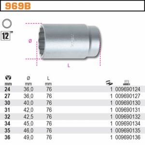 hlavice ořech 12hranný  prodloužený, ořech gola dvanáctihranný na náboj kola, hlavice prodloužená 12hranná hlavice tisícihranná na matice BETA, 24mm 27mm 30mm 31mm 32mm 34mm 35mm 36mm 