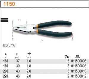 Kombinované kleště leskle chromované profi Beta 1150 160mm-180mm-200mm-220mm, rukojeti potažené protiskluzovou dvojitou vrstvou PVC, kombinačky BETA
