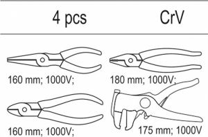 Vložka do zásuvky - sada elektrikářských kleští 1000V, 4ks, vložka s nářadím do dílenského vozíku