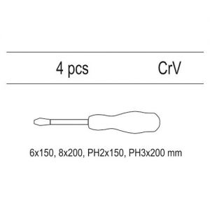 Vložka do zásuvky - sada šroubováků s úderným koncem, 4ks, set se šroubováky do dílenských vozíků
