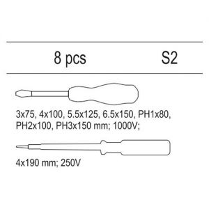 Vložka do zásuvky - sada šroubováků elektrikářských, 1000V, 8ks, plastový pořadač s nářadím pro uložení do šuplíku dílenského vozíku