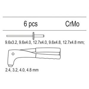 Vložka do zásuvky - kleště nýtovací, 5x sada nýtů, ruční nýtovačka s nýty v pouzdře pro uložení do šuplíku dílenského vozíku