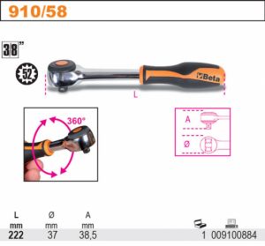 rotační ráčna Beta 1/4" 900/58- 3/8" 910/58- 1/2" 920/58 s otočnou rukojetí speciální malá ráčna , 52 zubů, ráčna s kardanem , vratidlo ráčnové s otočnou rukojetí do dílny, autoservisu
