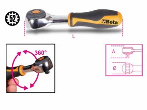 profesionální málá gola profi BETA 1/4" s otočnou rukojetí pro práci v malých prostorech v sadě s šestihrannými ořechy, bity a příslušenstvím v pěnovém pouzdře vloženém v kovovém kufříku