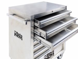 Vozík BETAC04 TSS/7 z nerezové oceli se sedmi zásuvkami, nerezový pojízdný servisní vozík se 7 šuplíky pro moduly s nářadím, nerezovýšuplíkový vozík skříňka