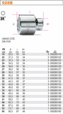 3/4" hlavice gola BETA 928B 12hranná 19-60mm, metrické ořechy profesionální 12-tihranný ořech na velkou golu 19mm až 60mm na náboje kol 