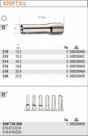 1/2"  Torx prodloužený obrácený E,  dlouhá hlavice Torx E vnitřní Torx prodloužený na 1/2" golu, ořech vnitřní dlouhý E10-E12-E14-E16-E18-E20  Torx  ,prodloužené hlavice pro šrouby s hlavou 