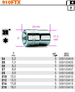 3/8" Torx E, obrácený Torx, ruční nástrčné klíče Torx®, hlavice BETA pro šrouby s hlavou Torx, ořechy Torx® pro 3/8" goly