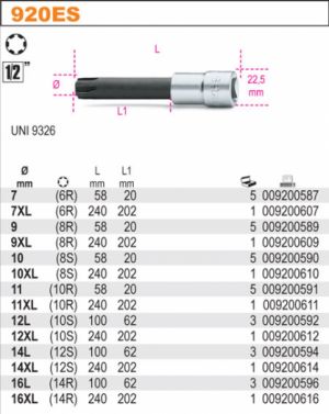 Sada dlouhých hlavic Ribe hranatý profil Torxu ,raybe raibe hranatý torx Ribe, 920ES/XL-SB7, BETA