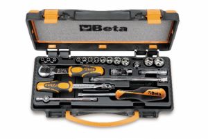 1/4" gola sada BETA v kufříku, 13 šestihranných ořechů 4-14mm + 5 kusů dalšího příslušenství