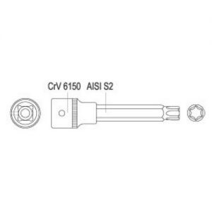 hlavice dlouhá torx T-55 s vnitřním čtyřhranem 1/2" prodloužené provedení.dlouhý Torx T55 na 1/2" golu,prodloužený Torx T55 na golu,hlavice dlouhý Torx T55 