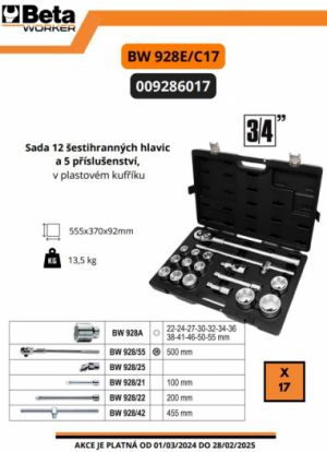 Sada s golou BETA EASY 3/4", velké ořechy v plastovém kufříku BW928E/C17