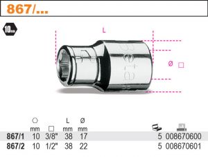 Hlavice BETA na bity 10mm na golu 3/8" - 1/2"