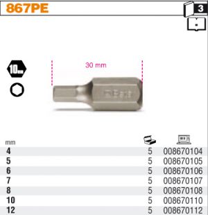 Bit imbus imbus bits s 10mm šestihranem na golu, BETA 867PE šestihranný,imbus bit se šestihranem 10 mm ,náhradní bits +émm do sady imbus 