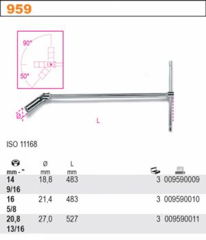 Klíč na svíčky BETA klíče dlouhé nástrčné T klíč na svíčky s kloubkem 14mm 16mm 21mm jednotlivě i  v sadě 2 kusů 959/S2