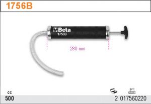 kovová plnička odsávačka  0,5l BETA 1756B, 280 mm dlouhá olejová stříkačka špricka kovová na olej a kapaliny 0,5l  profi odsávačka oleje plnička oleje  špricka na olej 0,5l profi 