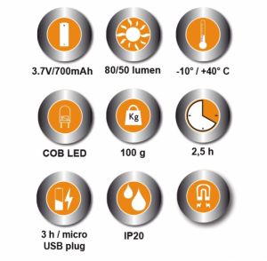 Lampa BETA 1838P, dobíjecí svítilna, použití jako lampička nebo jako baterka