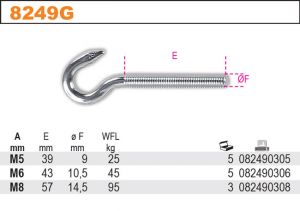Nerezový závěsný hák s metrickým závitem BETA 8249G  AISI 316 závitový hák nerez inoxse závitem M5 M6 M8