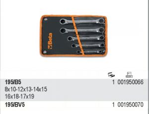 Očkový ráčnový klíč 8x10 - 12x13 - 14x15 - 16x18 - 17x19 mm BETA 195, ploché klíče oboustranné s ráčnovým mechanismem Beta 195 