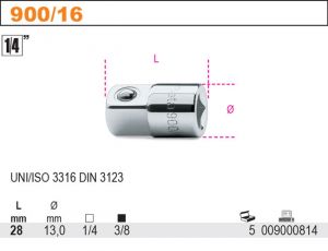 redukce gola profesionální BETA 900/16, 1/4" samice a 3/8" samec, redukce z malé goly na střední redukce gola 1/4" na 3/8"