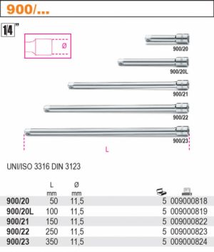 profi nástavec na malou golu 50mm 100mm 150mm 250mm 350mm prodloužení 1/4", 50 - 350 mm, prodlužovací nástavce BETA 900