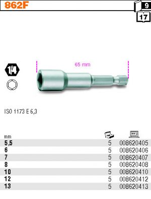 Magnetická hlavice na matky do vrtačky  5,5mm 6mm 7mm 8mm 10mm 12mm 13mm  nástavc šestihranný do aku vrtačky 1/4" BETA 862F hlavice ořech na šestihranné vruty do aku vrtačky 