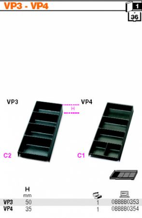modul přihrádky do dílenského vozíku Beta, krabičky na spojovací materiál do vozíku Beta VP3, VP4,VP1 VP2 do vrchní skříňky Beta 