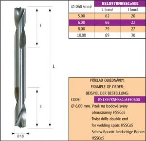 Vrták na bodové sváry oboustranný 6mm odvrtávání bodových svárů, vrták na body vrták na karosérii odvrtávák bodových svárů, český kobaltový vrták