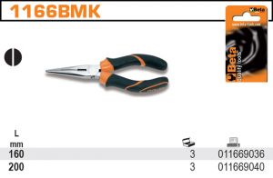 Kleště s velmi dlouhými jehlovými vroubkovanými čelistmi, rukojeti z dvou různých materiálů - BLISTER půlkulaté kleště 200 mm
